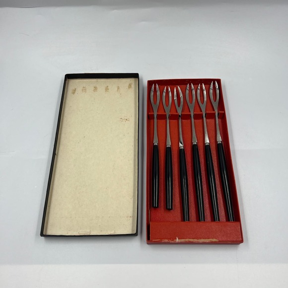 Vintage Set Fondue Forks MidCentury Modern Set 6 Pieces In Original Box - Picture 6 of 9